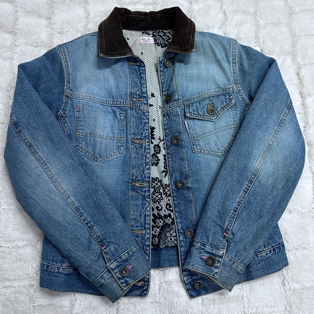 Vintage PAUL SMITH Pink label Denim Jacket Corduroy Collar Quilt Lining Size 42 - Picture 3 of 13
